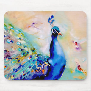 "Who's the Prettiest?" Peacock and Hummingbirds Mouse Pad