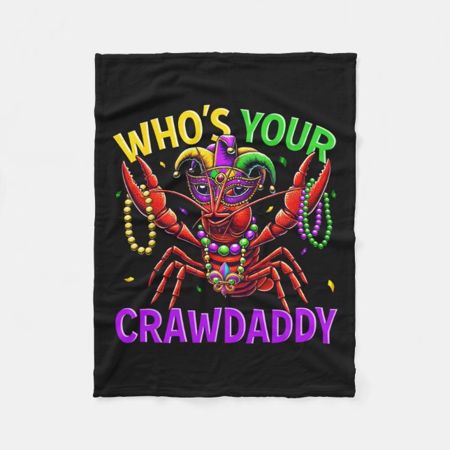 Whos Your Crawdaddy Crawfish Jester Bead Hat Mardi Fleece Blanket (Front)