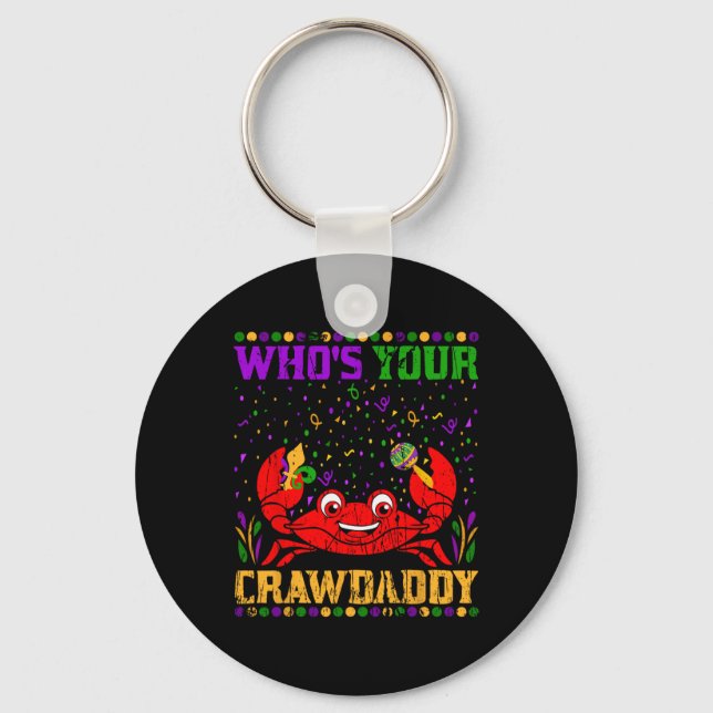 Whos Your Crawdaddy Jester Crawfish Beads Mardi Gr Keychain (Front)