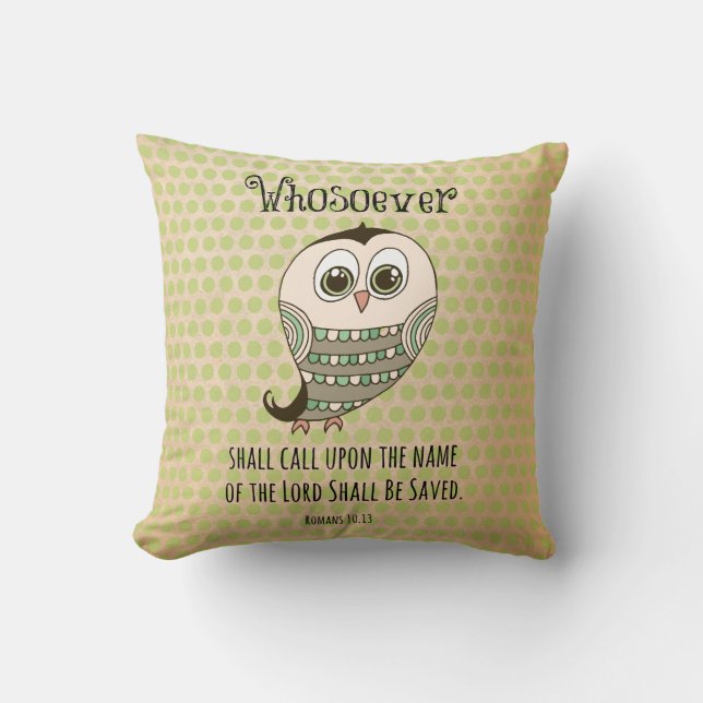 Whosoever Bible Verse with Owl Throw Pillow (Front)