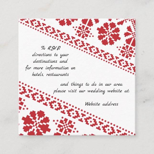 Wht and Red Tatreez Wedding Information Enclosure  Card (Front)