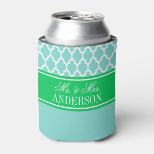 Wht Moroccan #4 CB Emerald Name Wedding Can Cooler
