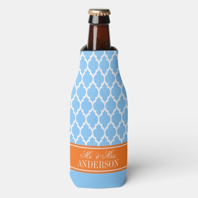 Wht Moroccan #4 CB Pumpkin Name Wedding Bottle Cooler (Bottle Front)