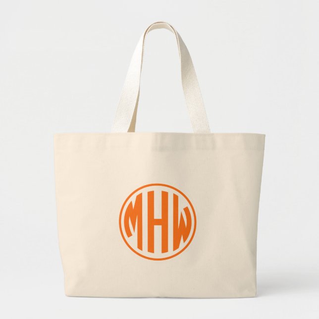 Wht Orange 3 Initial in a Circle Monogram DIY BG Large Tote Bag (Front)