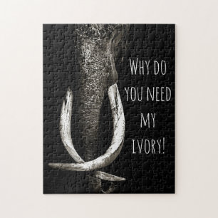 Why Do You Need My Ivory Black and White Elephant Jigsaw Puzzle