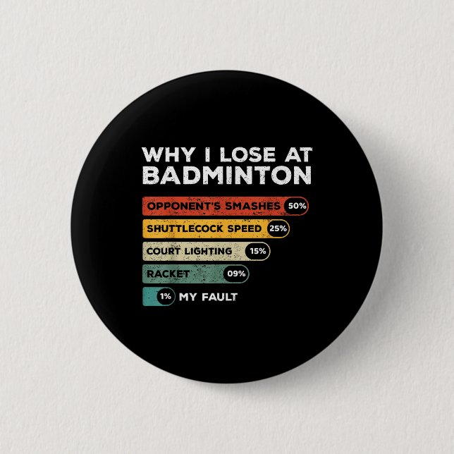 Why I Lose At Badminton Funny  2 Inch Round Button (Front)