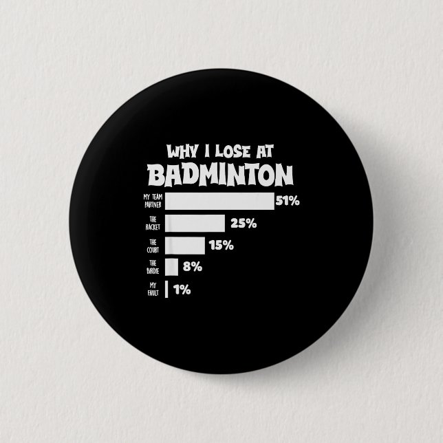 Why I Lose At Badminton Funny Excuses Shuttle Bird 2 Inch Round Button (Front)