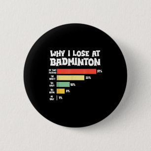 Why I Lose At Badminton Funny Excuses Shuttle Bird 2 Inch Round Button