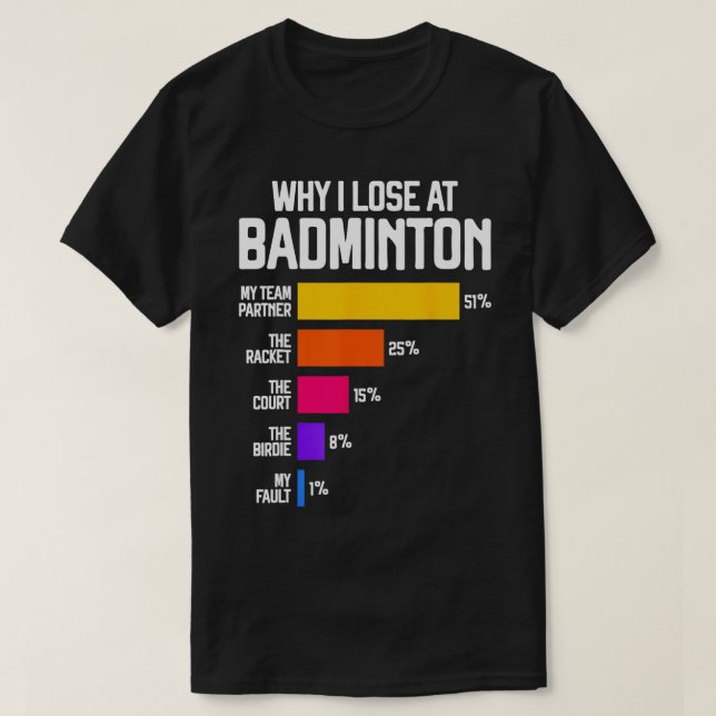 Why I Lose at Badminton Funny Excuses ShuttleBirdi T-Shirt (Design Front)