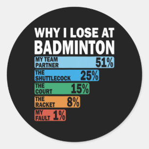 Why I Lose At Badminton Funny My Fault 1  Classic Round Sticker