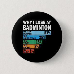 Why I Lose At Badminton Funny My Fault  2 Inch Round Button