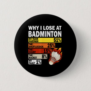 Why I Lose At Badminton Funny My Fault  2 Inch Round Button