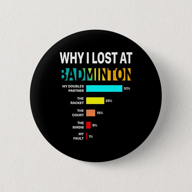 Why I Lose At Badminton Funny Reason Play Shuttle  2 Inch Round Button (Front)