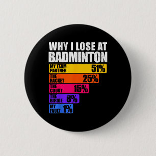 Why I Lose At Badminton Humour 2 Inch Round Button