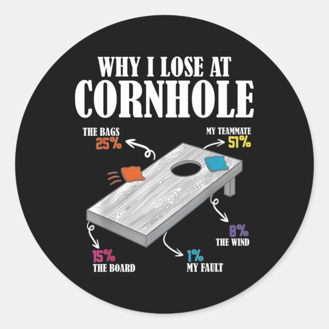 Why I Lose At Cornhole Classic Round Sticker (Front)