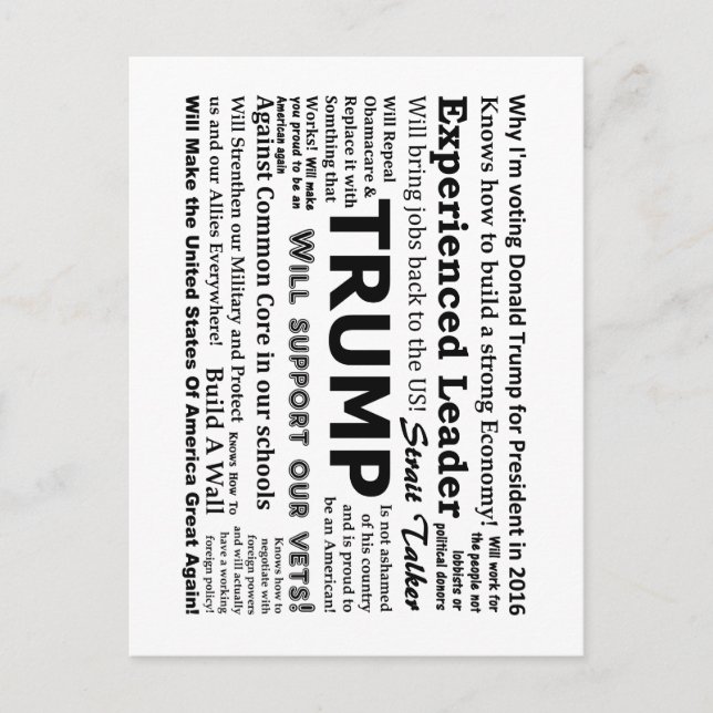 Why I'm voting for Donald Trump Postcard (Front)