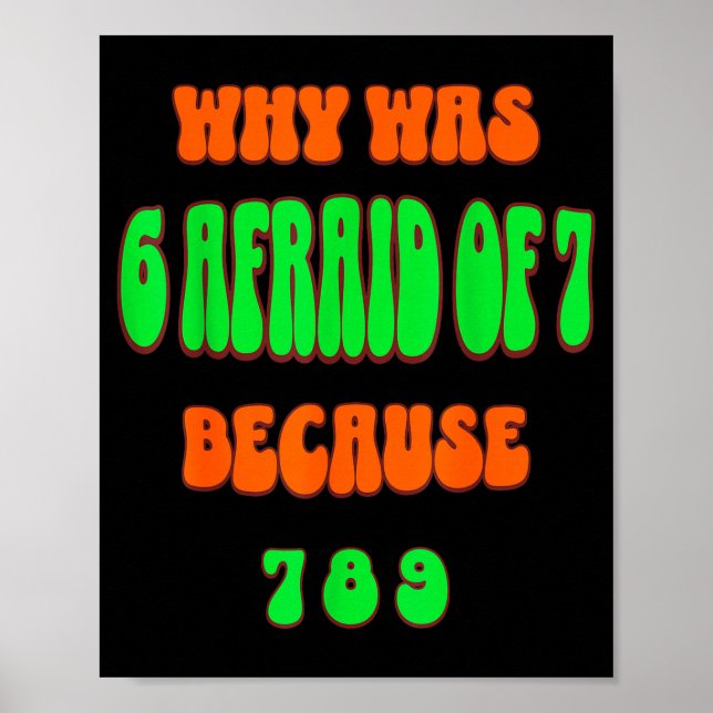 Why Was 6 Afraid Of 7, Because 789. Funny 67 Meme  Poster (Front)