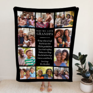 Why We Love Grandpa Personalized Photo Collage Fleece Blanket