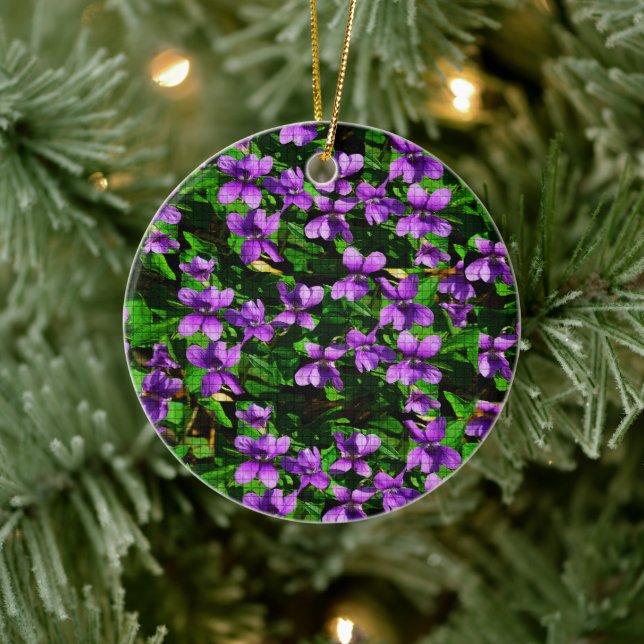 WI State Flower Wood Violet Mosaic Ceramic Ornament (Tree)