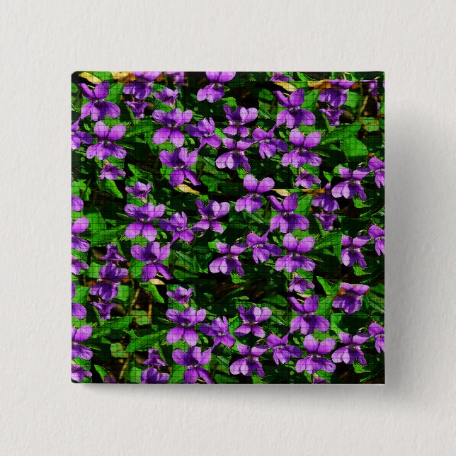 WI State Flower Wood Violet Mosaic Pattern 2 Inch Square Button (Front)