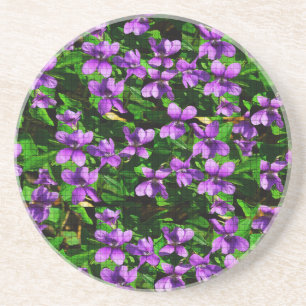 WI State Flower Wood Violet Mosaic Pattern Coaster