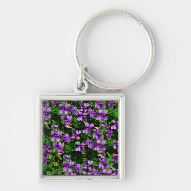 WI State Flower Wood Violet Mosaic Pattern Keychain (Front)