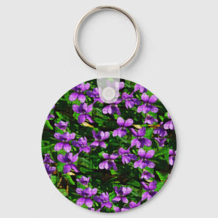WI State Flower Wood Violet Mosaic Pattern Keychain