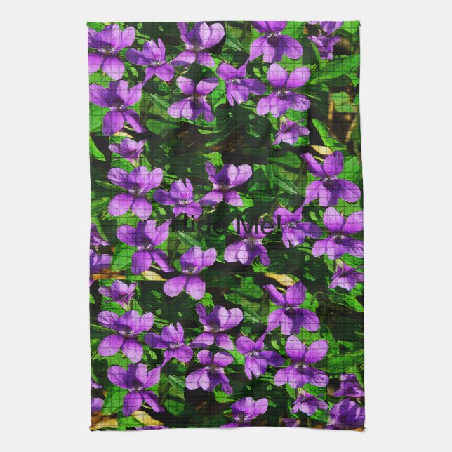 WI State Flower Wood Violet Mosaic Pattern Kitchen Towel (Vertical)