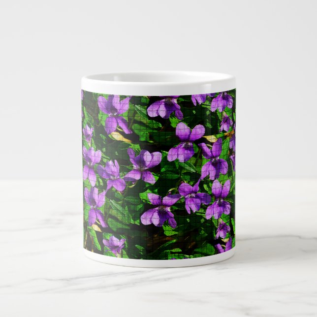 WI State Flower Wood Violet Mosaic Pattern Large Coffee Mug (Front)
