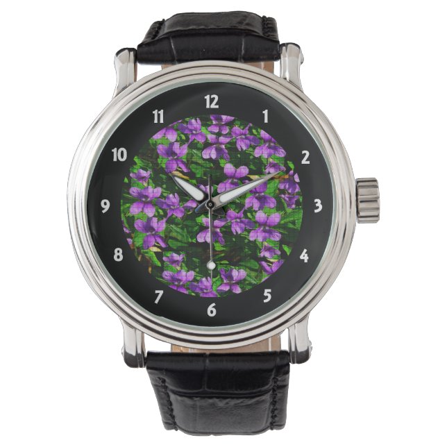 WI State Flower Wood Violet Mosaic Pattern Watch (Front)