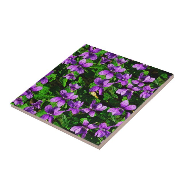 WI State Flower Wood Violet Mosaic Tile (Side)