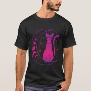 Wicca Black Cat Familiar With Magical Moon Cycle P T-Shirt