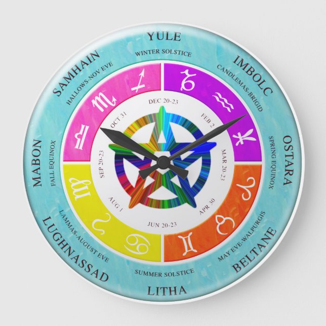 wicca wheel of the year with pentagram clock (Front)