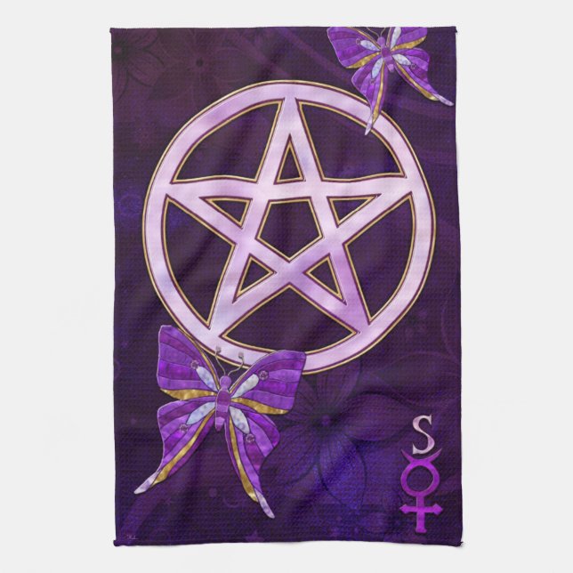 Wiccan Amethyst Jewelled Butterfly Art Kitchen Towel (Vertical)