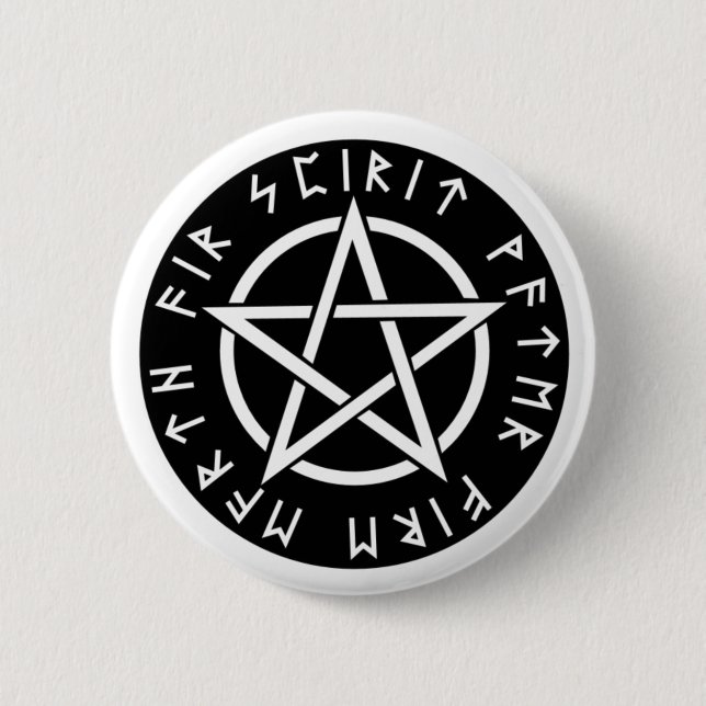 Wiccan Black Runic Pentagram 2 Inch Round Button (Front)