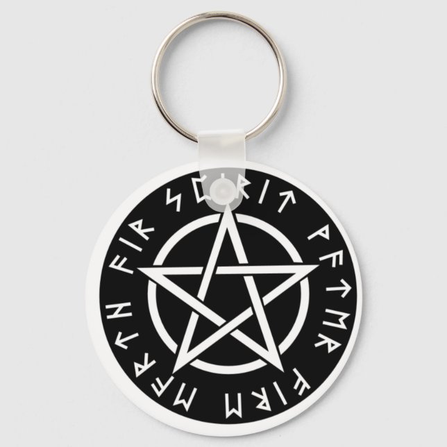 Wiccan Black Runic Pentagram Keychain (Front)