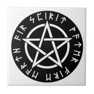 Wiccan Black Runic Pentagram Tile