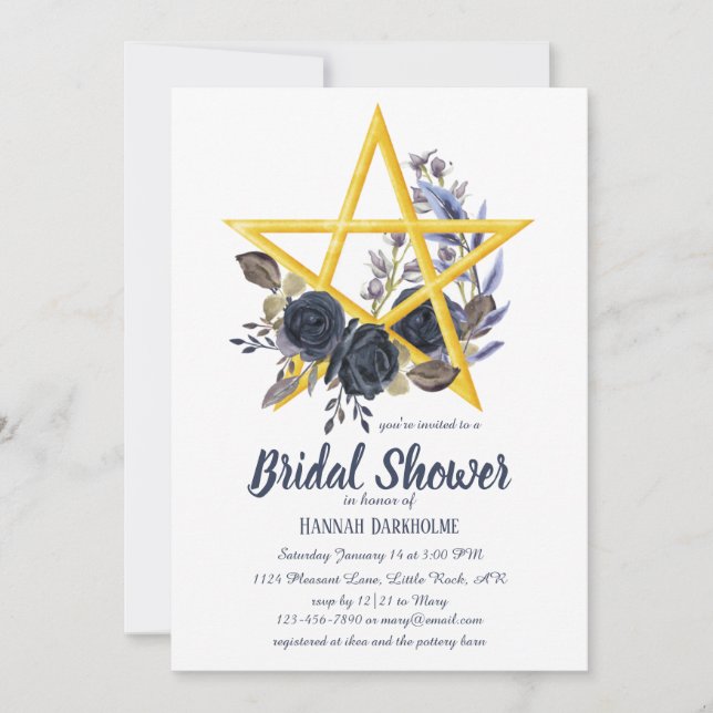Wiccan Bridal Shower | Gothic Floral Pentacle Invi Invitation (Front)
