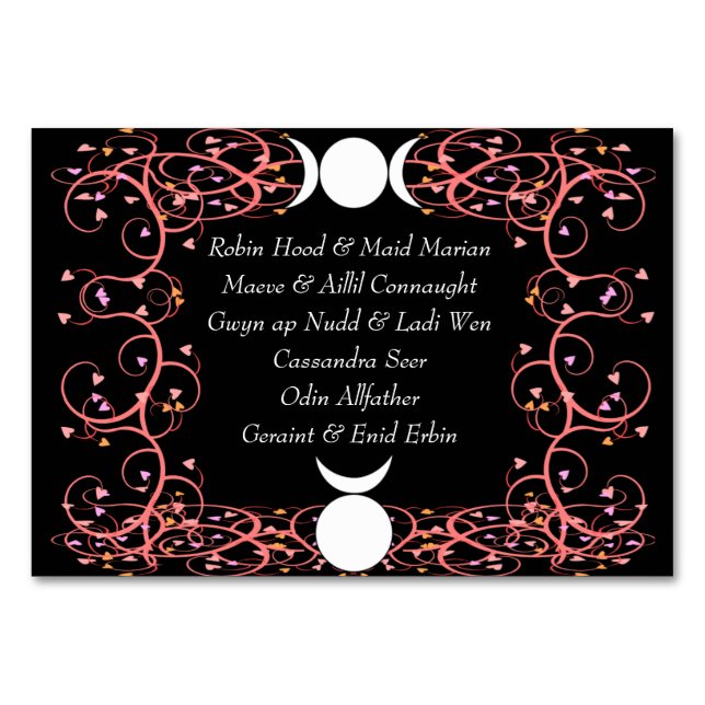 Wiccan Dieu & Déesse Handfasting Carte Table Nommé (Dos)