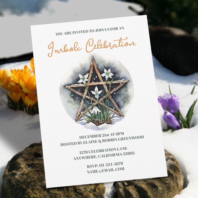 Wiccan Imbolc Candlemas Floral Pentacle Holiday Invitation (Wiccan Imbolc Candlemas Floral Pentacle Holiday Invitation)