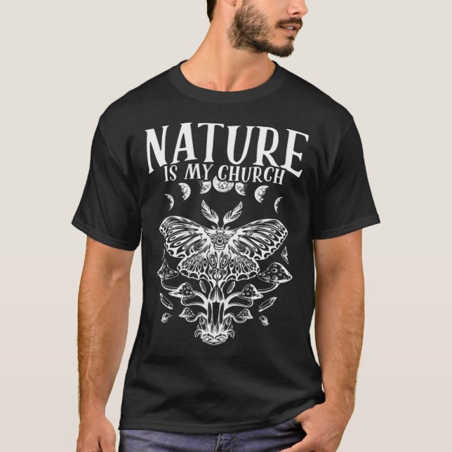 Wiccan Moth Witchy Pagan Nature Moon Witchcraft T-Shirt (Front)