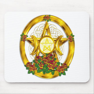 Wiccan Pagan Pentacle Gold With Roses Mouse Pad