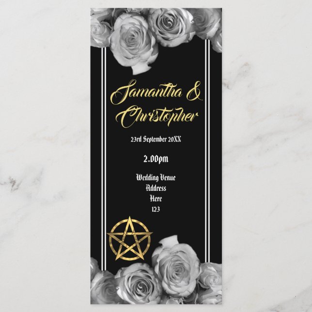 Wiccan pentacle black wedding program (Front)