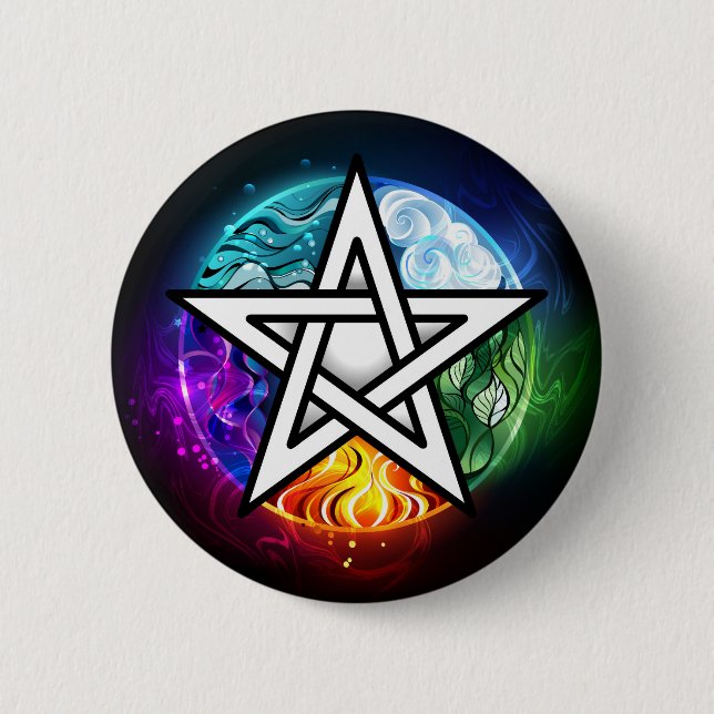 Wiccan pentagram 2 inch round button (Front)