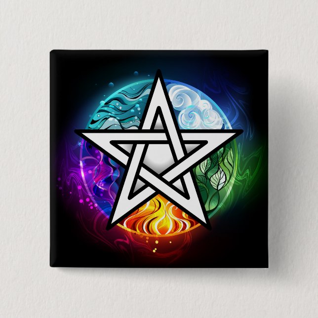 Wiccan pentagram 2 inch square button (Front)