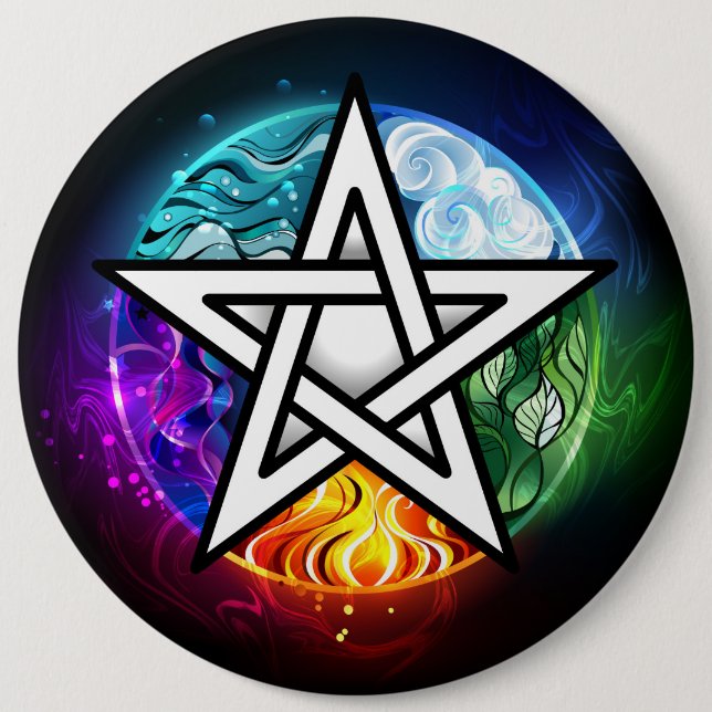 Wiccan pentagram 6 inch round button (Front)