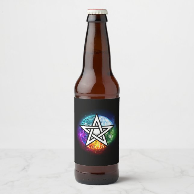 Wiccan pentagram beer bottle label (Front)