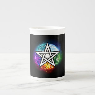 Wiccan pentagram bone china mug