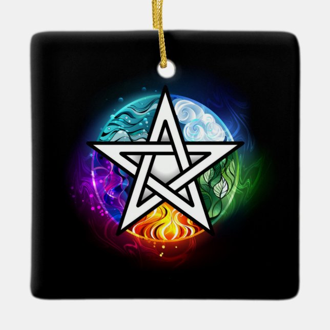 Wiccan pentagram ceramic ornament (Front)