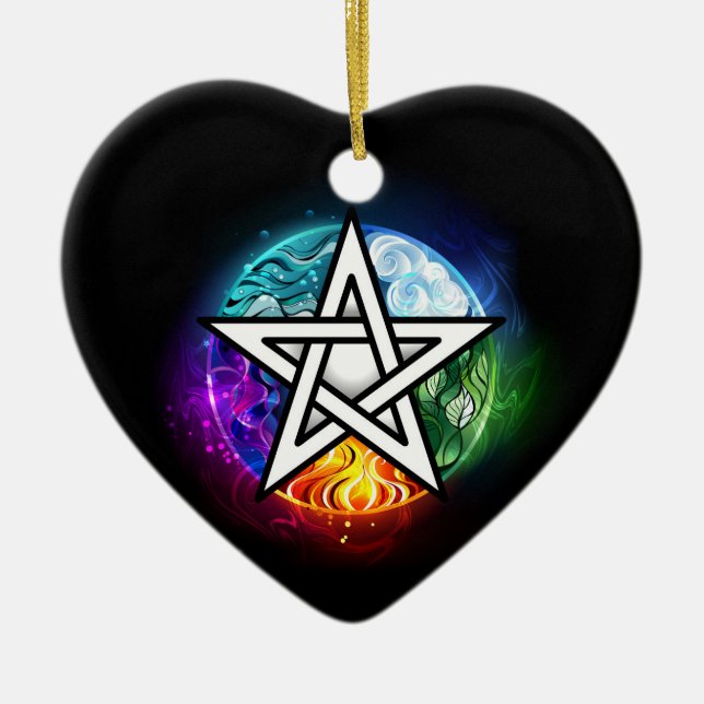 Wiccan pentagram ceramic ornament (Front)
